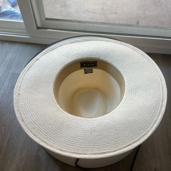 wyeth remy ivory white embroidered band western panama fedora straw sun hat NEW - Picture 7 of 8